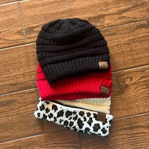 C.C Chunky Soft Stretch Cable Knit Warm Beanie Set